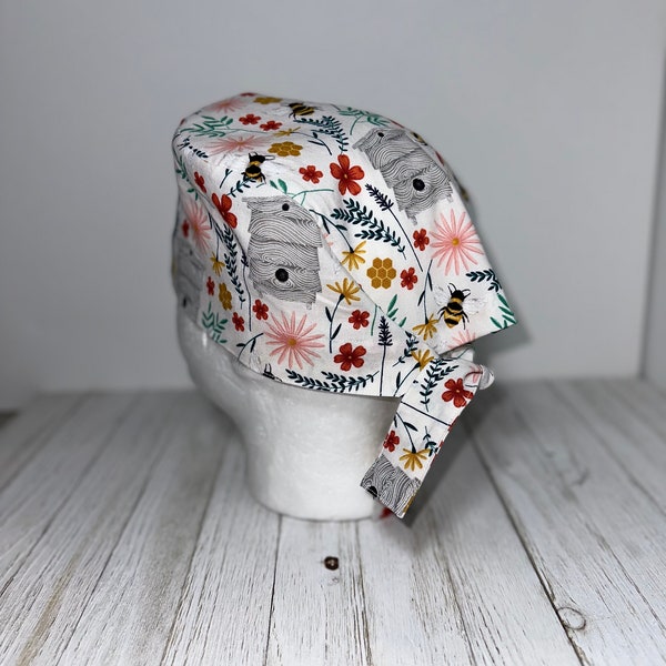 4 DIFFERENT STYLES To Choose, Tie, Above the Ear, Elastic w Tie or Ponytail, Flowers Bees Beehive, Scrub Cap Medical Nurses Doctors