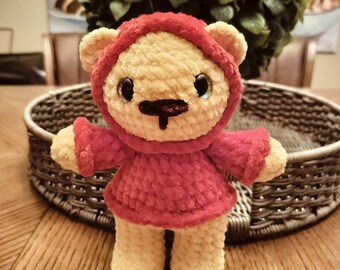 Osito de peluche de crochet con capucha - Hecho a mano