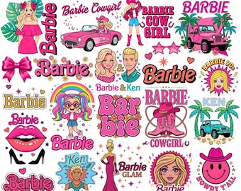 Pacchetto di immagini PNG di Barbie, 41 file clipart di Barbie, grafica di bambole rosa, adesivi di Barbie, design per magliette di Barbie, compleanno di Barbie, download digitale
