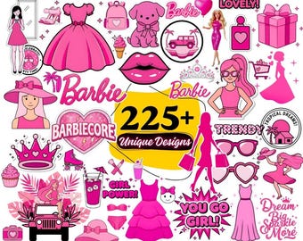 Barbie PNG Bundle | 225+ Pink Doll Clipart PNG Files, Fashion Doll Graphics, Preppy Barbie Aesthetic, Sublimation Design, Digital Download