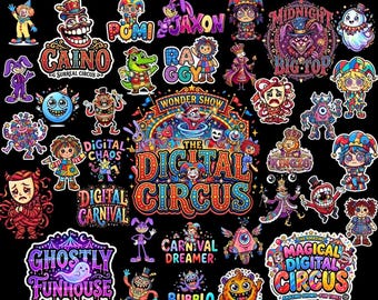 Digital Circus PNG Bundle, Pomni, Jax, Ragatha, Zooble, Kinger, Gangle, Caine, Digital Circus Shirt, Sticker Bundle, Circus Cartoon Clipart