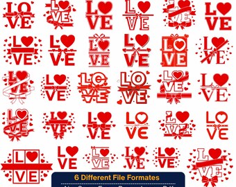 Love Bow SVG PNG Bundle, Editable 30 Valentine Love Designs, Love Letters & Collegiate Love Clipart, Cricut Silhouette Digital Download