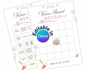 2026 Bingo Card Printable, New Year Vision Board Bingo Game, Resolution & Goal Setting Bingo, Manifestation Bingo, New Year Party Game