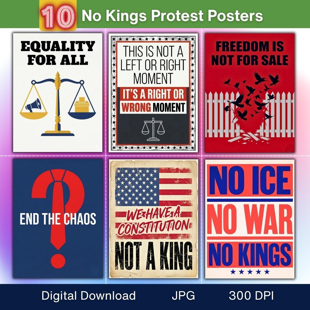Protest Sign Bundle JPG, No Kings Rally Posters, Defend Democracy ...
