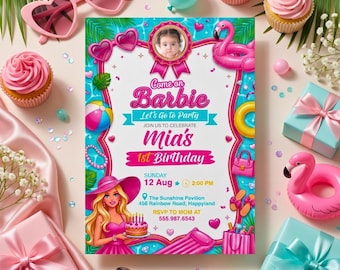 Pink Barbie Pool Party Birthday Invitation Template, Editable Canva Invite, Summer Pool Party Invitation, 5x7 Printable Its Fun To Be One