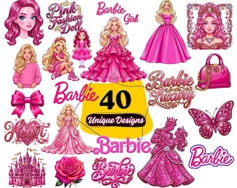 Pink Barbie PNG Clipart Bundle, 40 Luxury Doll Princess Castle Designs, Girly Fashion Graphics for T-Shirt & Party, Instant Download