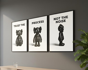 KAWS Figure Poster Set of 3, Hypebeast Wall Art, Graffiti Sneaker Art, Masculine Room Decor, Minimalist Kaws Prints, Digital Download