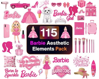 Barbie PNG Bundle | 115 Pink Doll Clipart PNG Files, Fashion Doll Graphics, Cute Barbie Aesthetic Bundle, Girl Clipart for Sublimation