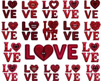 Faux Monster Love PNG Bundle, 17 Romantic Stranger Valentine Designs, Knitted Love Gothic Sci-Fi Horror, Sweatshirt & T-Shirt