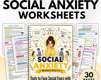 Fogli di lavoro per l'ansia sociale in PDF, quaderno di esercizi sull'ansia stampabile, strategie di coping CBT, diario della salute mentale, strumenti terapeutici in formato digitale (download)