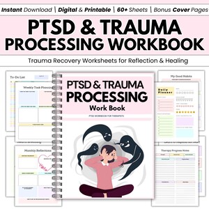 PTSDとトラウマ処理ワークブック｜印刷可能なトラウマヒーリングジャーナル｜トリガー対処不安トラッカー｜セラピスト向けデジタルダウンロード