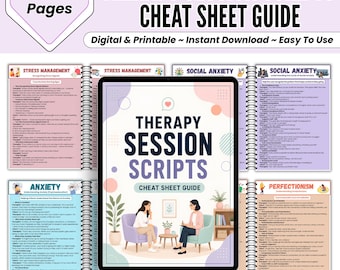 Therapy Session Scripts Cheat Sheet, Digital Download Counseling Guide for Therapists, Instant Download Clinical Session Planner PDF Gift