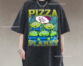 Pizza Planet Toy Story-tröja, Disney Aliens-tröja, rolig Disney Pizza-tröja, Toy Story-familjetröja, Disney-resetröja, komfortfärgad tröja