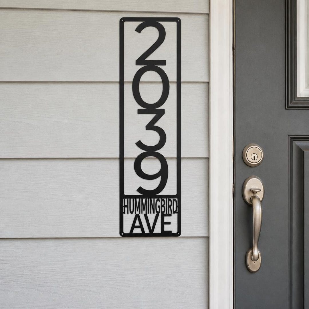 Hummingbird Ave Metal Address Sign, Vertical House Number Plaque ...