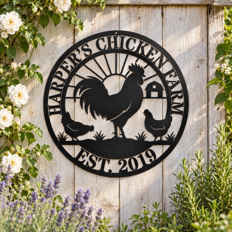 Custom Chicken Farm Sign, Personalized Metal Farmhouse Decor, Round ...