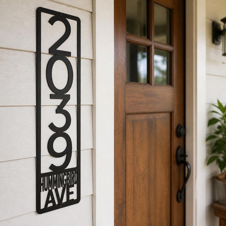 Hummingbird Ave Metal Address Sign, Vertical House Number Plaque ...
