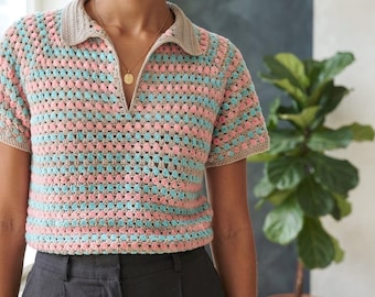 Handmade Crochet Polo Top: Lightweight Summer Knit Shirt