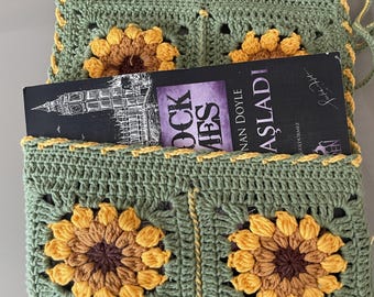 Funda para libros de ganchillo, estuche cuadrado estilo abuela, regalo hecho a mano para amantes de los libros, accesorio de lectura bohemio