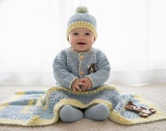 Conjunto de crochê para bebê com manta, gorro e sapatinhos, 4 peças, presente para recém-nascido, roupa para a saída da maternidade.