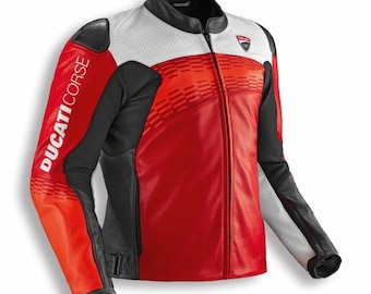 Premium Ducati Corse Racing Leather Jacket – Men’s Biker Motorcycle Riding Gear