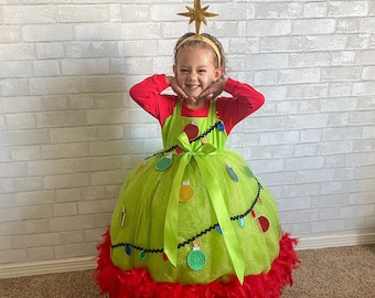 The Hair Bow Factory Over the Top Christmas Tree Glitter Christmas Pageant Feather Tutu Dress Size 12-24 Months to Size 12