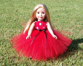 The Hair Bow Factory Red and White Dot Tutu Dress 18 inch Doll Dress