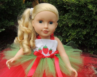 The Hair Bow Factory Strawberry 18 inch Doll Dress and Matching Shoes