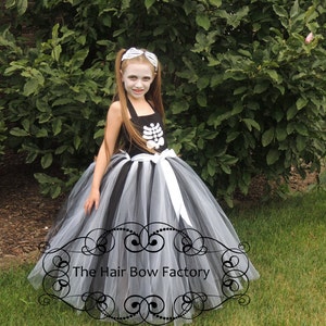 The Hair Bow Factory Skeleton Halloween Tutu Dress Size 12-24 Months to Size 14 SKELETON With HEADBAND image 1