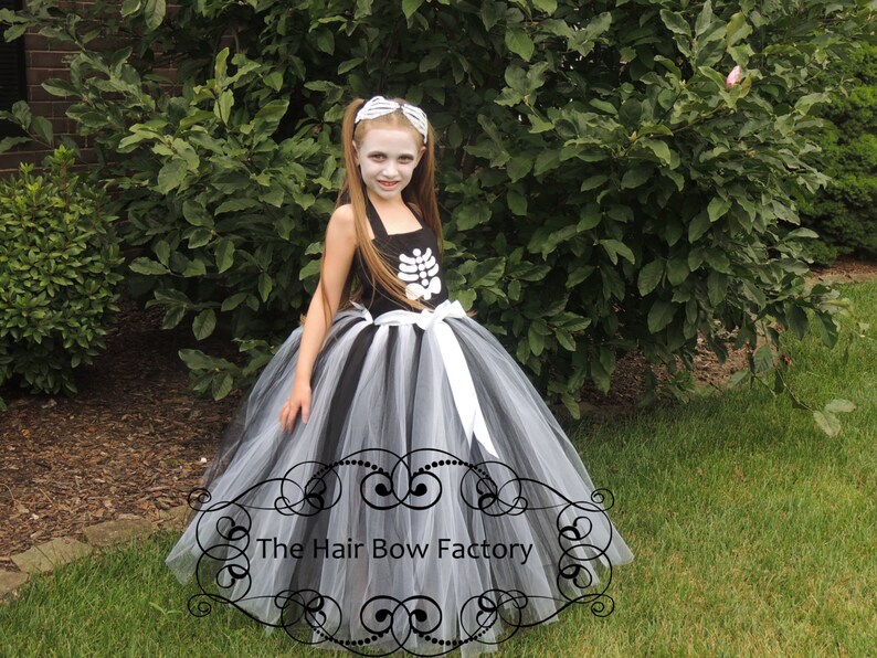 The Hair Bow Factory Skeleton Halloween Tutu Dress Size 12-24 Months to Size 14 SKELETON With HEADBAND image 1