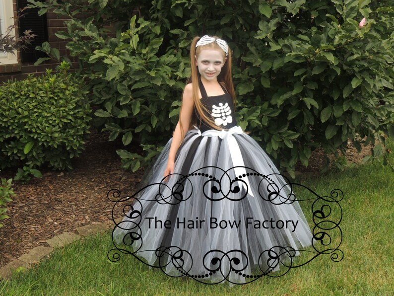 The Hair Bow Factory Skeleton Halloween Tutu Dress Size 12-24 Months to Size 14 SKELETON With HEADBAND image 5