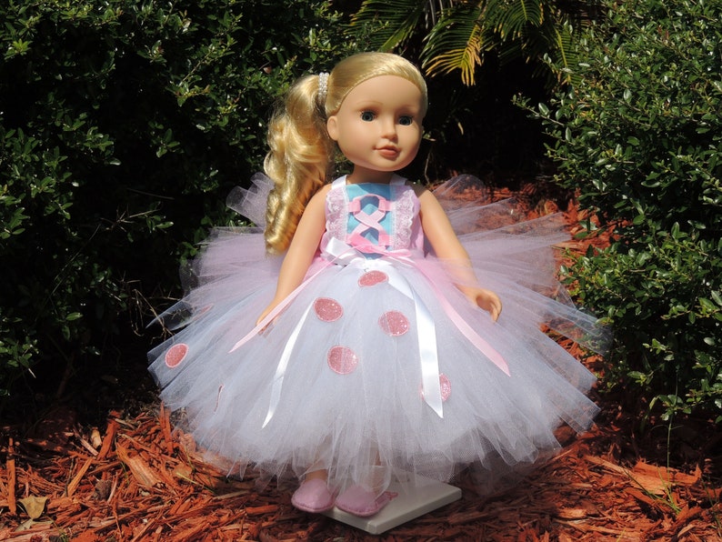 The Hair Bow Factory Little Bo Peep Tutu Dress with Matching Shoes 18 inch Doll Dress image 1