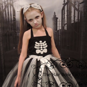 The Hair Bow Factory Skeleton Halloween Tutu Dress Size 12-24 Months to Size 14 SKELETON With HEADBAND image 3