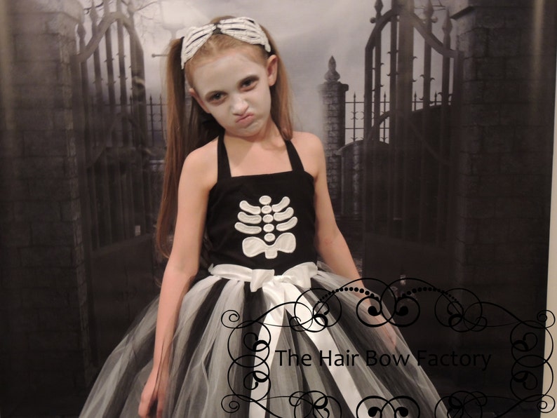 The Hair Bow Factory Skeleton Halloween Tutu Dress Size 12-24 Months to Size 14 SKELETON With HEADBAND image 3