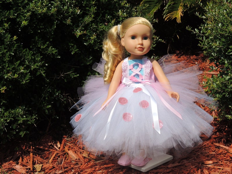 The Hair Bow Factory Little Bo Peep Tutu Dress with Matching Shoes 18 inch Doll Dress image 8