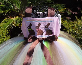 The Hair Bow Factory Chocolate Easter Bunny Faux Smocked Tutu Dress Size 12-24 Months to Size 14