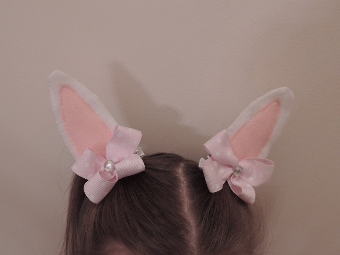 Handmade Easter Bunny Fur Ribbon Hair Bow With Alligator Clip - White, For Girls