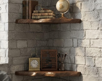 Zwevende planken met levende rand - rustieke houten muurdeco - massief houten boekenplanken - decor handgemaakt meubilair - natuurlijke houten zwevende plank
