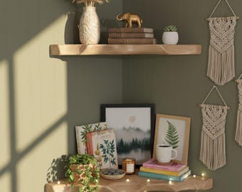 Live Edge Floating Corner Shelf - Rustic Floating Corner Shelf - Natural Floating Corner Shelf - Handcrafted Solid Wood Floating Wall