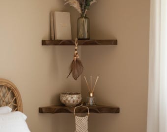 Wooden Live Edge Corner Shelves - Handmade Live Edge Corner Shelf - Corner Bookshelf -  Wooden Shelves - Corner Floating Wood Shelf