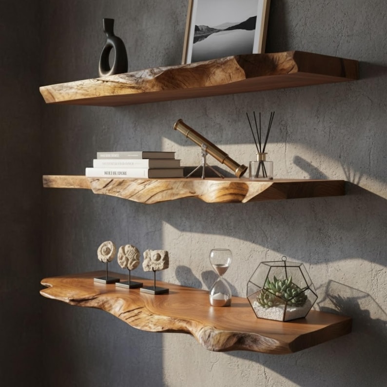 live-edge-walnut-schweberegale-rustikale-holzregale-an-der-wand