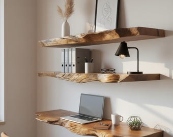 Unique Live Edge Shelf - Live Edge Walnut Floating Shelf with Hidden Brackets - Hand Carved Solid Wood -  Home Decor Housewarming Gift