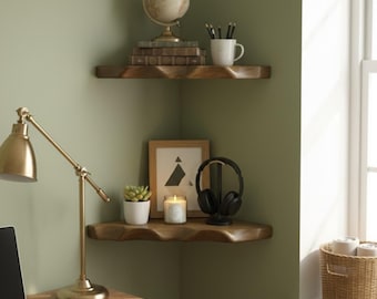 Live Edge Corner Shelf - Rustic Live Edge Corner Shelf - Live Edge Shelves Handcrafted Corner Shelf Mid -  Floating Shelf for Home Decor