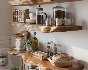 Handmade Wood Shelves - Modern Natural Shelf - Rustic Live Edge Floating Natural Shelves For Bathroom Or Entryway - Floating Shelves