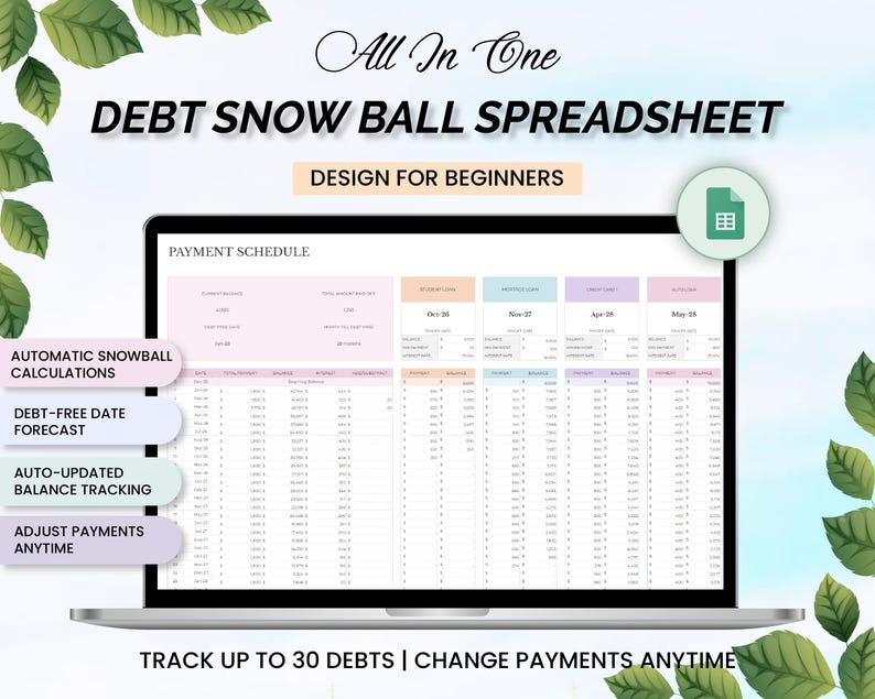 Debt Snowball Spreadsheet Automated Payoff Tracker (google Sheets) - Etsy