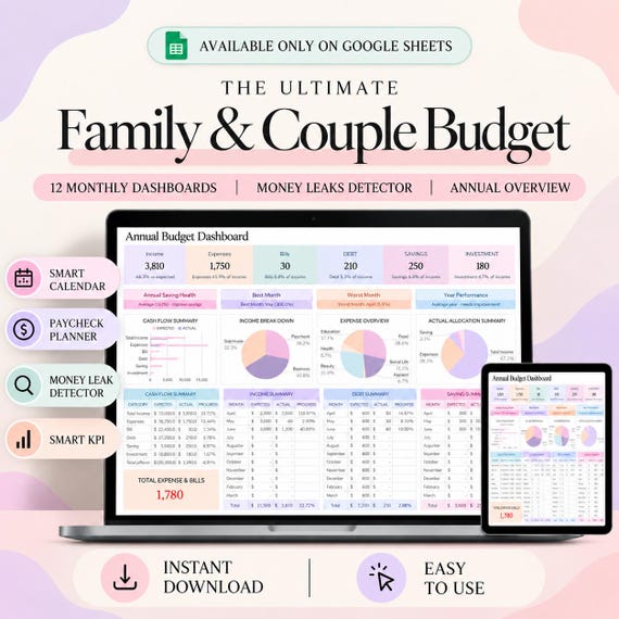 Ultimate Couple Budget Spreadsheet Monthly & Annual Finance Planner (Google Sheets)