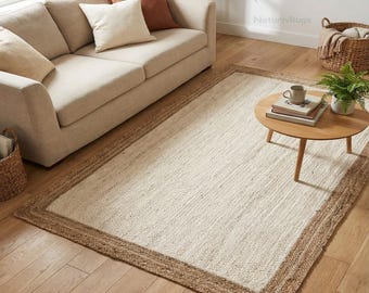Handwoven Jute Area Rug, Bohemian Decor, Natural Fiber, livingroom, Hallway, Kitchen Runner| Custom Size 5x8 6x9 8x10 9x12 10x12 10x14 ft