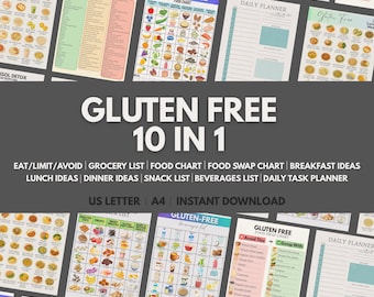 Gluten Free Food List Bundle, Celiac Diet Guide, Gluten Free Grocery List, Meal Ideas, Food Swap Chart, Breakfast Lunch Dinner PDF