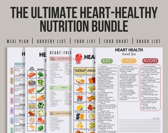 El paquete definitivo de nutrición cardiosaludable, lista de alimentos cardiosaludables, lista de compras para cardiosaludables, guía de alimentos imprimible con tabla de salud cardíaca