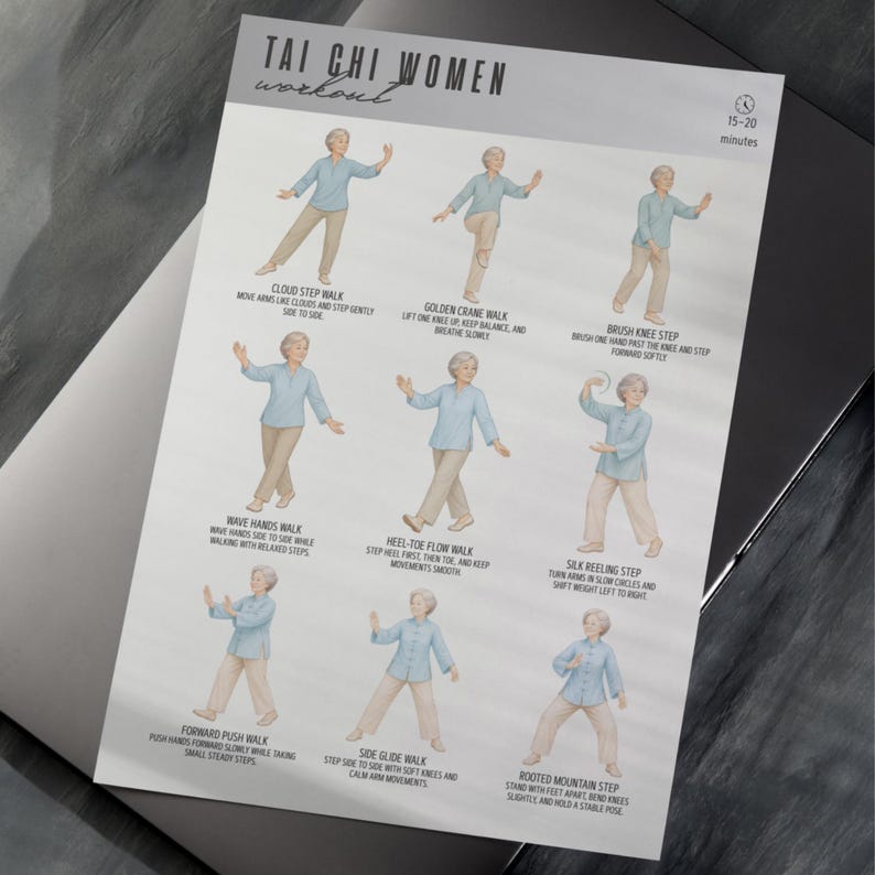 Tai Chi Women, Flow Movement Exercise Chart, Balance Routine PDF, Printable Fitness Poster, Gentle Workout Guide image 4