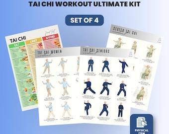 Tai Chi for Seniors Poster Set of 4, Seated Tai Chi Chair Exercises, Senior Balance Mobility Workout, Printed Fitness Charts